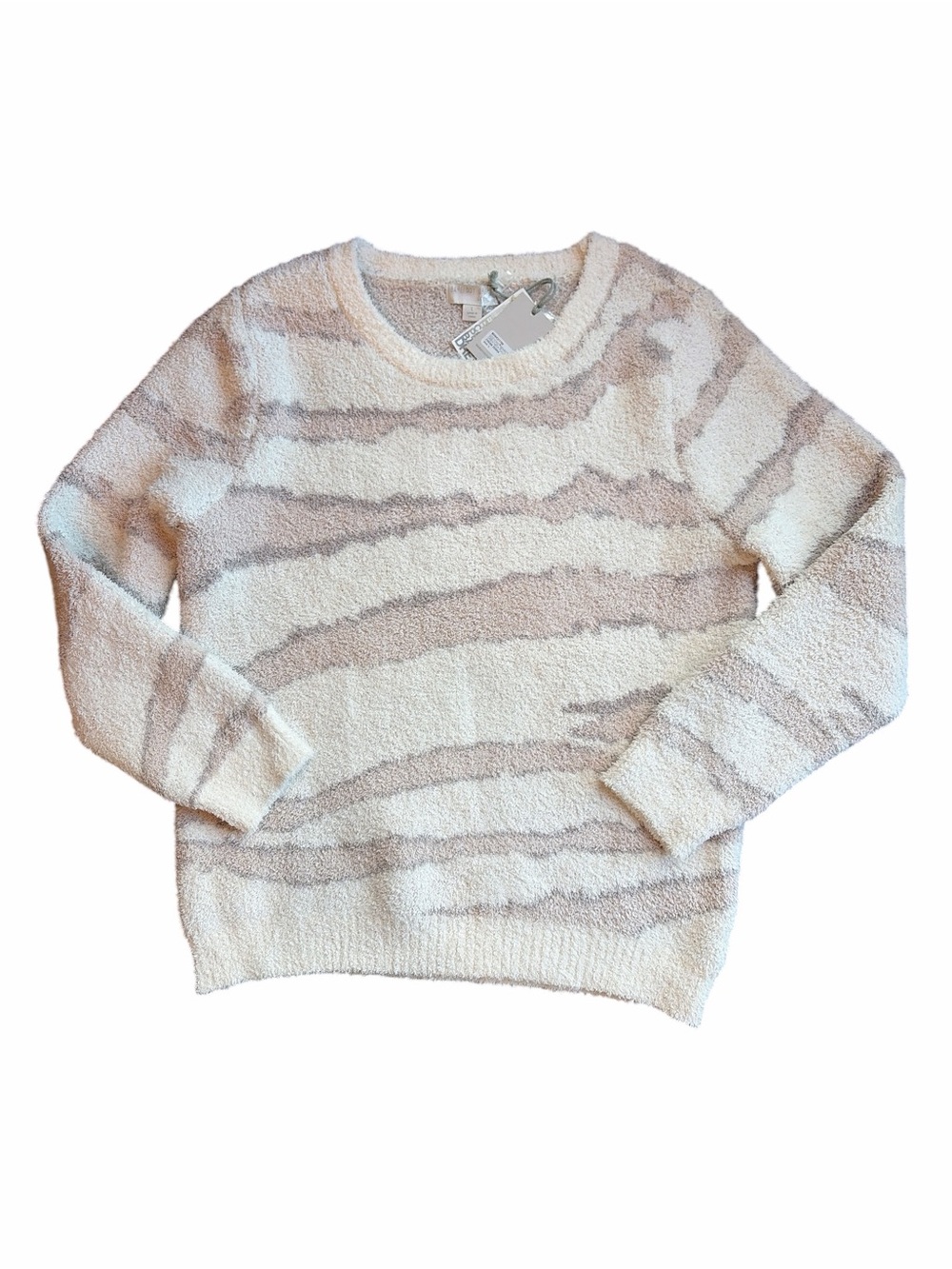 Barefoot Dreams CozyChic Seaside Zebra Sweater Size Large Cream Zebra NWT